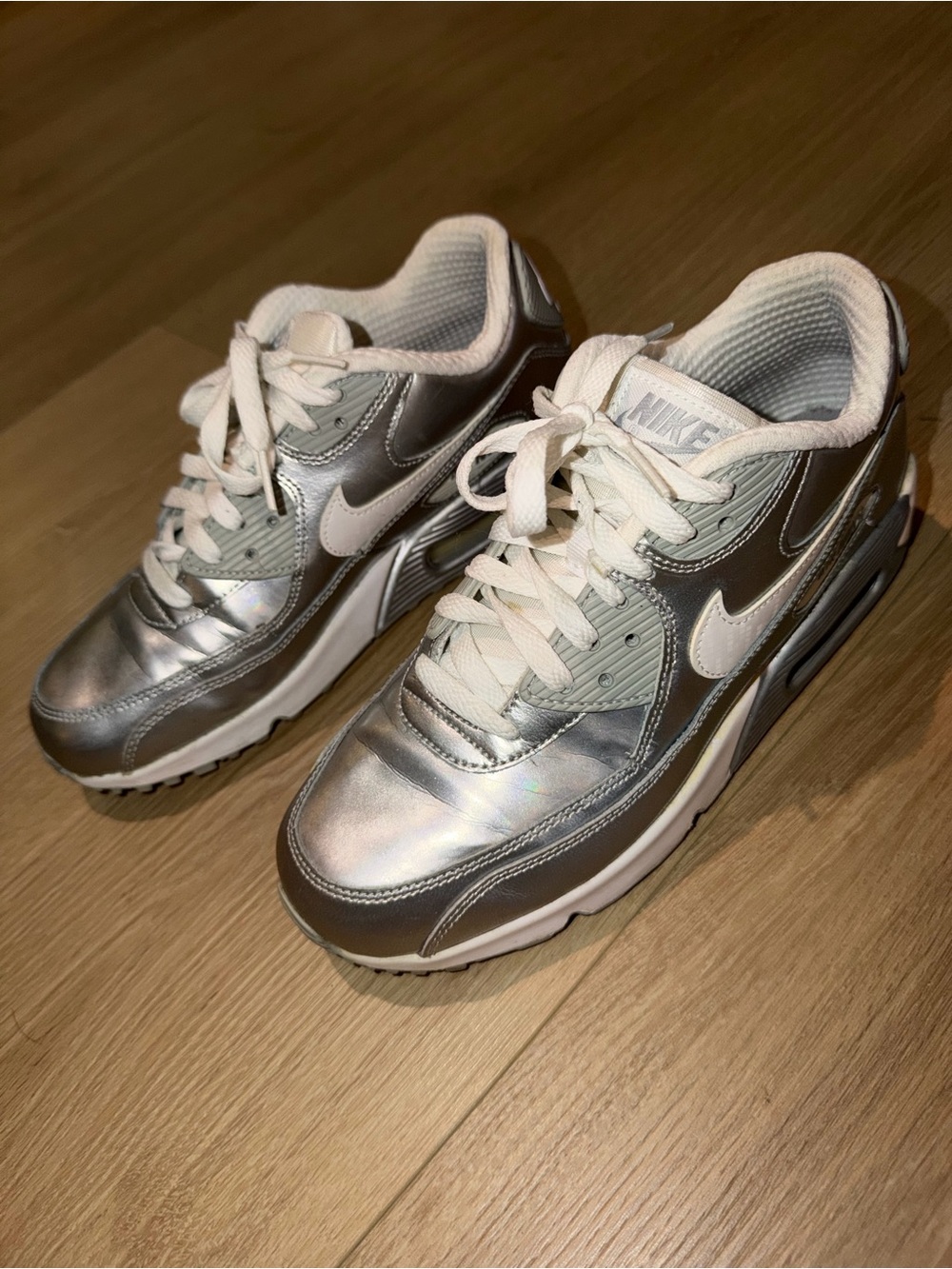 Nike Women's Metallic Silver and White Air Max Sneakers